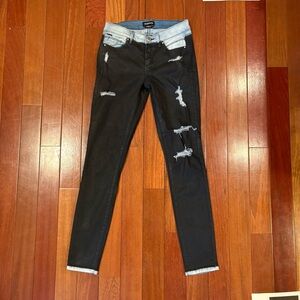 Bebe Jeans 2 Toned Denim Ripped Sz 26 EUC Cotton, Poly, Spandex Dark & Lite Blue